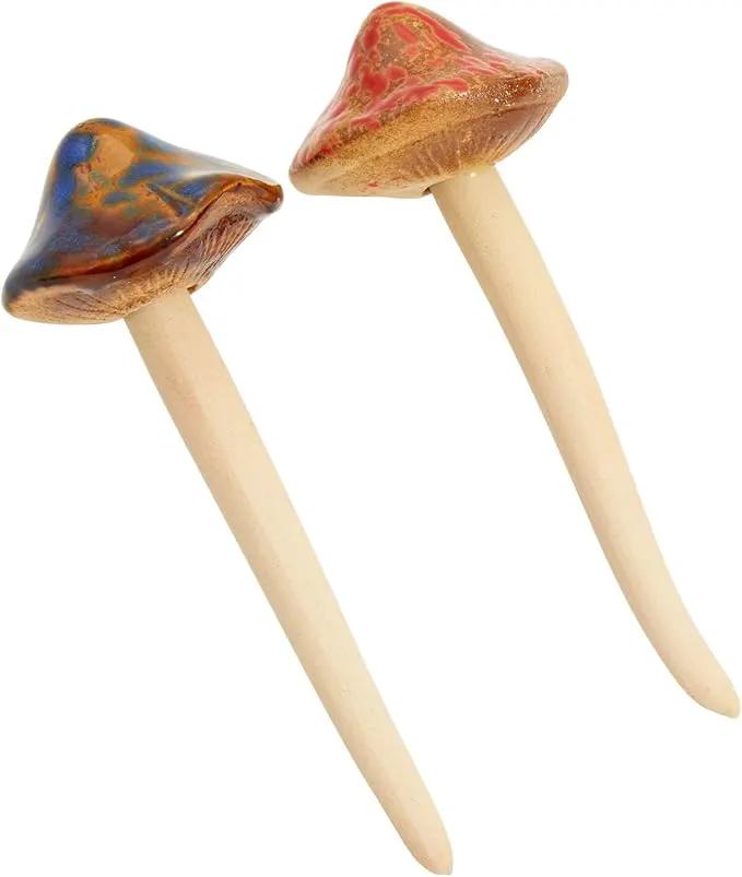 Juvale 4 Pack 5-inch Ceramic Mushroom Plant Garden Ornament and Decor - Outdoor Decoration Stakes for Planter Pots by GreenHaven Gardens