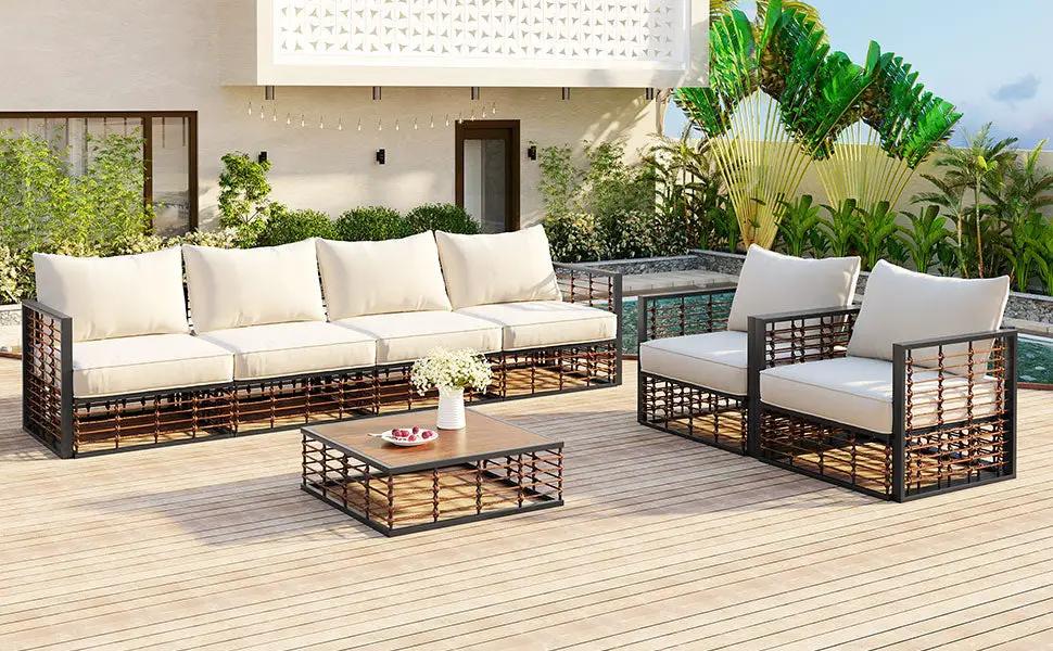 TOPMAX Modern Minimalist 7-Piece Metal Patio Sectional Sofa Set by HouseOfZazla