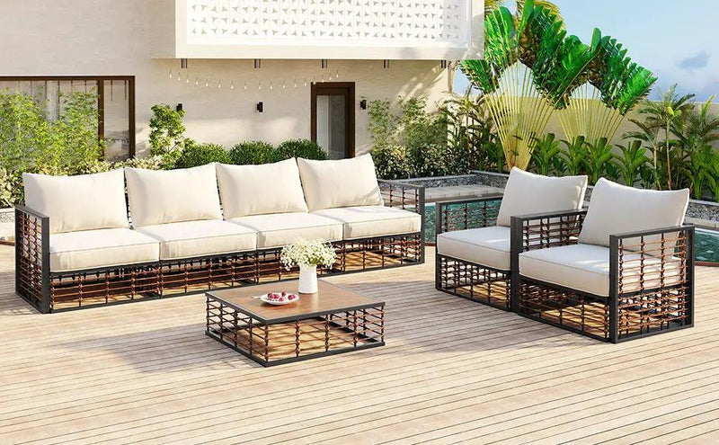 TOPMAX Modern Minimalist 7-Piece Metal Patio Sectional Sofa Set by HouseOfZazla