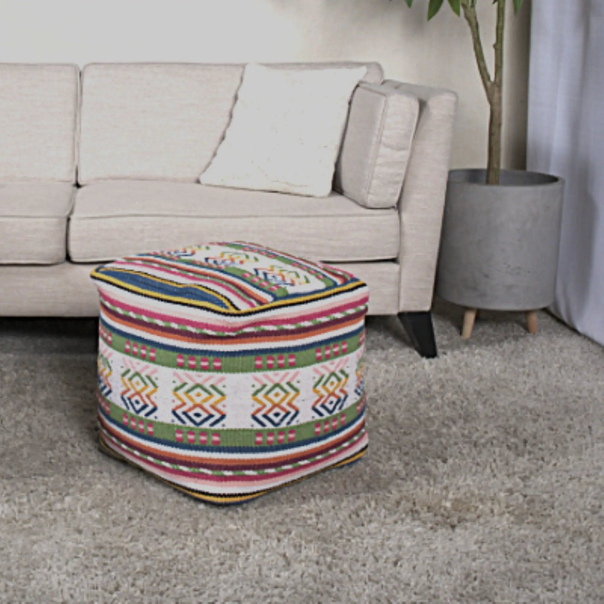 Inca - Handcrafted Peruvian Print Square Pouf Ottoman - Multicolor by Unique Piece Furniture