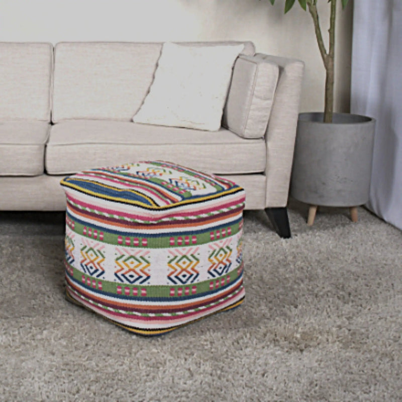 Inca - Handcrafted Peruvian Print Square Pouf Ottoman - Multicolor by Unique Piece Furniture