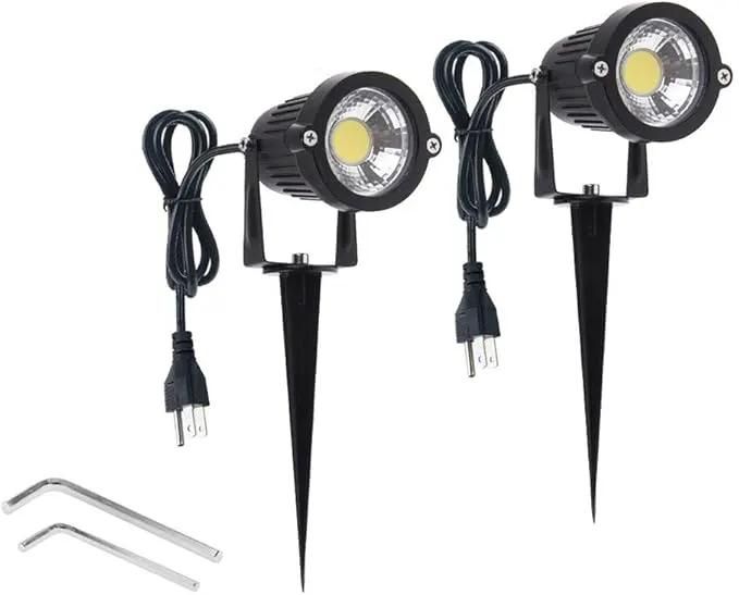 Pack of 2, Outdoor LED Landscape Lights Waterproof Spotlight with Spike Stand and Plug for Driveway, Outdoor Lawn Lighting, Flood Garden, Yard (9W Cool White) by GreenHaven Gardens