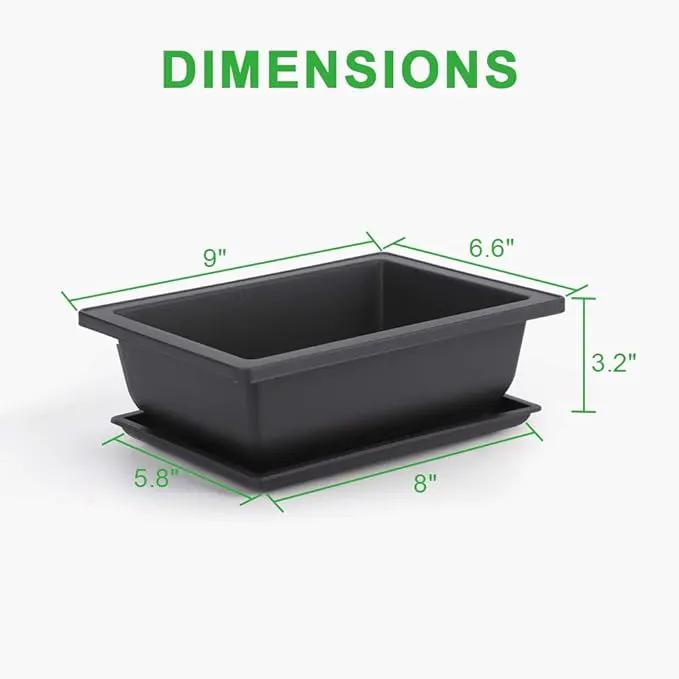 GROWNEER 6 Pack 9 Inch Bonsai Pots with Drainage Humidity Trays, Bonsai Tree Training Kits with 1 Repotting Mat, Plant Container Planter Growing Pot for Garden Outside Indoor by GreenHaven Gardens