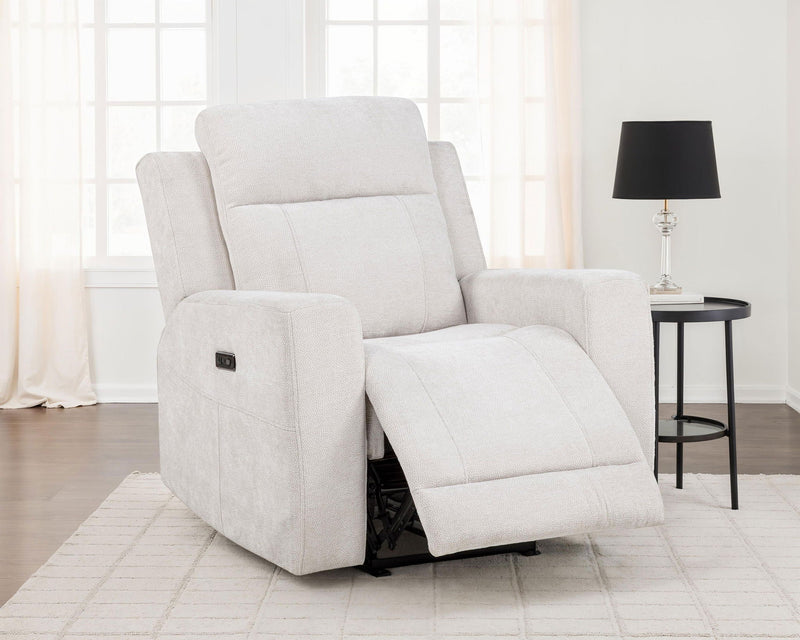 Kennett Chenille Upholstered Power Recliner Chair Ivory by Unique Piece Furniture