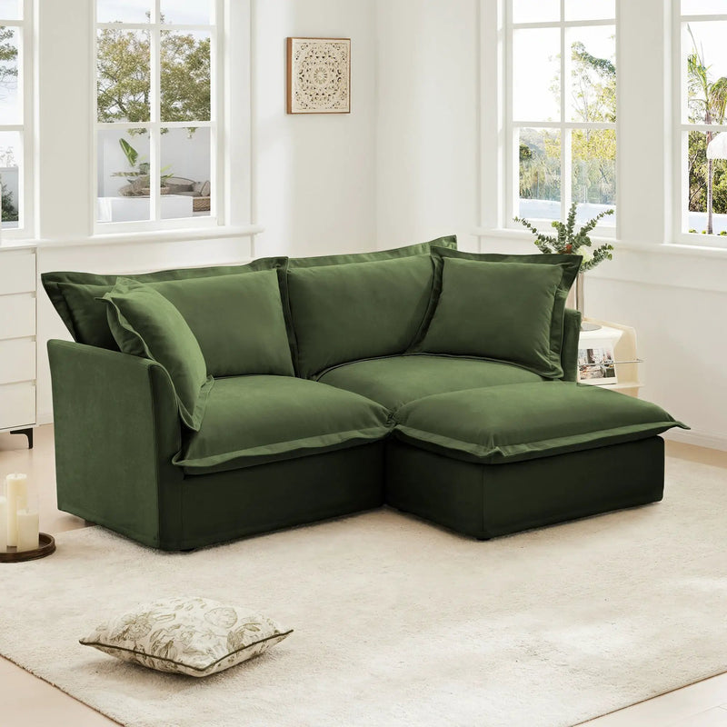 Slipcovered Sectional 2 Seater Sofa Couch with Convertible Ottoman by HouseOfZazla