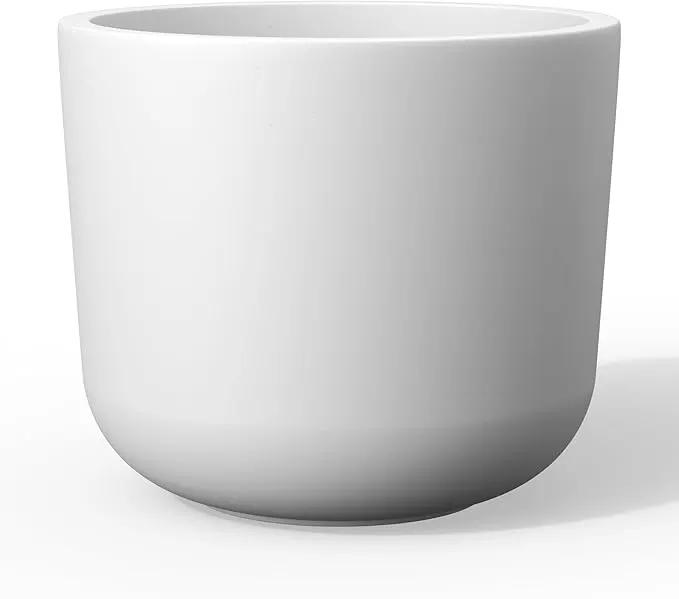 Kante Round Concrete Planter, 9 Inch Dia Classic Style Large Plant Pot with Drainage Hole for Indoor & Outdoor Plants, Ideal for Home, Patio, Garden, White by GreenHaven Gardens