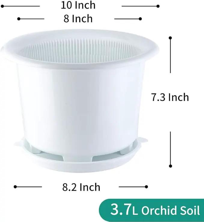 8 Inch Orchid Pots with Holes and Saucers,Double Layer Plastic Large Orchid Planter Pot,Flower Pots for Indoor Outdoor Flower Plants,Orchids,Herbs,Snake Plants and Succulents by GreenHaven Gardens
