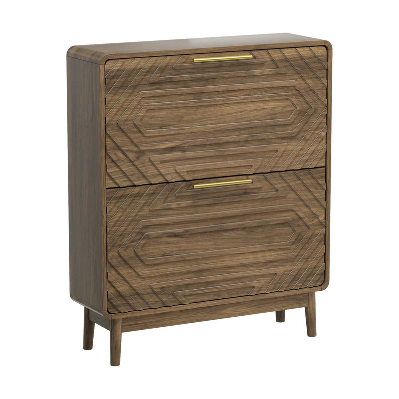 Freestanding Shoe Cabinet With 2 Flip Top Drawers For Entryway - Walnut by Unique Piece Furniture