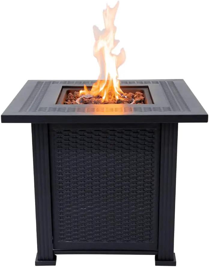 Lausanne Propane Fire Pit Table 28” Outdoor Firepit 50,000 BTU Firepits for Outside with Lava Rocks and Removable Lid Metal Fire Pit Outdoor Fireplace Propane Fire Pits for Outside CSA Certified by GreenHaven Gardens
