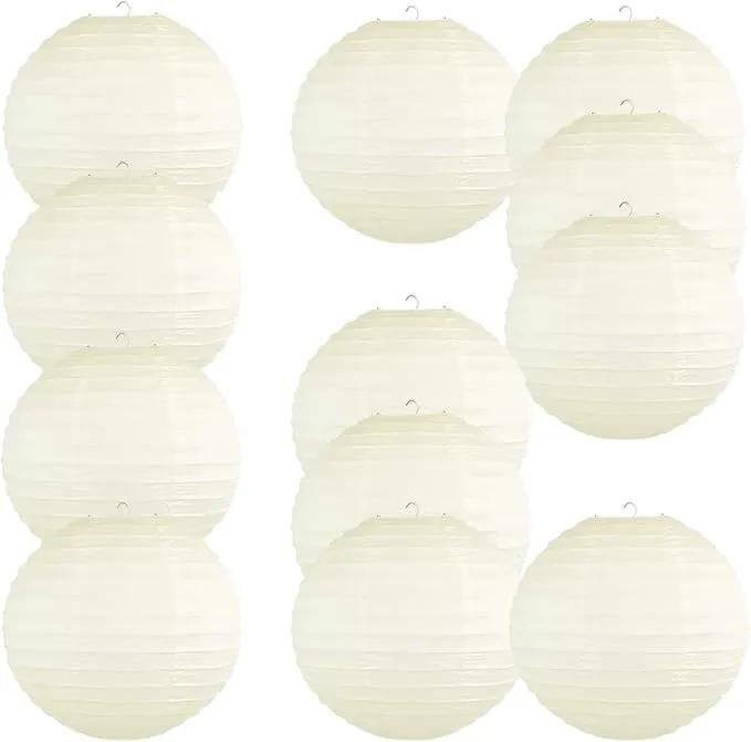 Chinese Style Paper Lanterns, Set of 12, Suitable for Party Decoration (Ivory, 12in) by GreenHaven Gardens