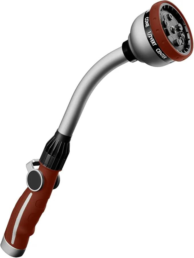 RESTMO Watering Wand Heavy Duty, Metal Garden Hose Wand with 10 Spray Patterns, 15-Inch Long Hose Nozzle Sprayer with Thumb Flow Control, Ideal to Water Hanging Baskets and Shrubs, Red by GreenHaven Gardens