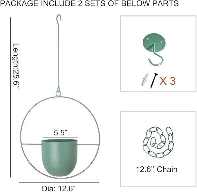 Hanging Planters 2 Pack Boho Mid Century Hanging Plants Hangers Metal Wall Ceiling Flower Pot Indoor Outdoor Vine Holder Room and Window Decor(Green) by GreenHaven Gardens
