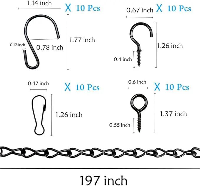 197 Inch Black Metal Hanging Chains and Hanging Basket Hooks Set for Bird Feeders, Birdbaths, Planters, Grow Lights, Lanterns, Wind Chime and Ornaments, Screw Eye Hooks, Chain Hooks DIY by GreenHaven Gardens