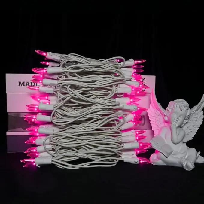 Pink Christmas LED Lights - 2 Pack 100 Count Pink Christmas String Lights for Tree, Bedroom, Wedding, Indoor/Outdoor Valentines Day Decorations, 2 Sets 33 Feet White Wire, UL Certified, Connectable by GreenHaven Gardens