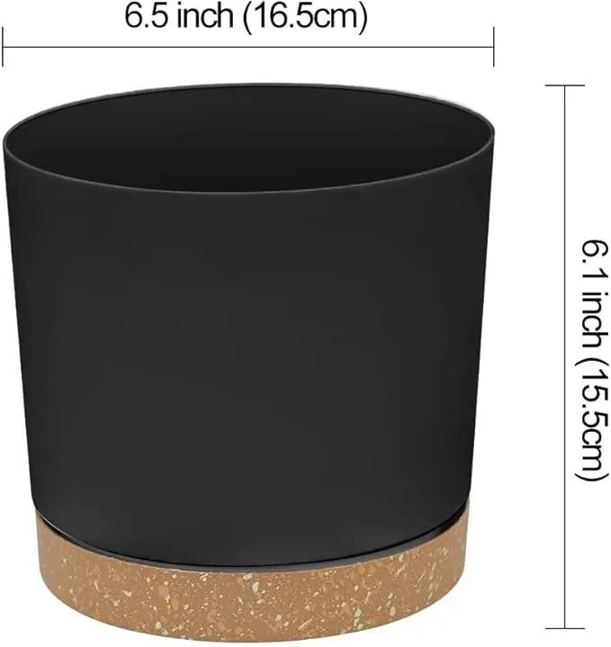 ZMTECH Plant Pots, Set of 6 6.5'' Self Watering Plastic Planter with Drainage Hole and Saucer,Modern Decorative Flower Pot for Indoor Outdoor House Plants, Succulents, Flowers - Dark Gray by GreenHaven Gardens
