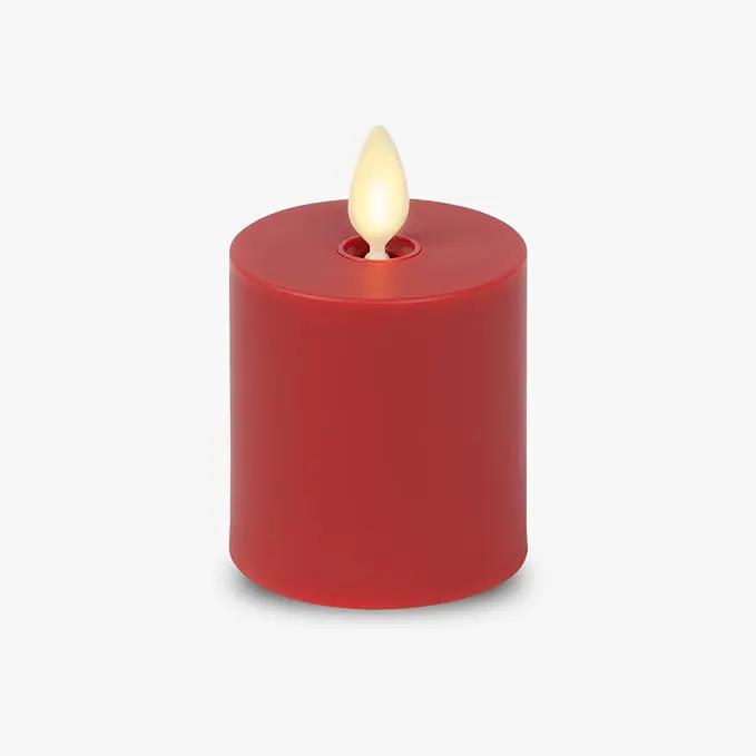 Luminara Outdoor Votive Flameless LED Candle, Cherry Red 2" x 3.2", Moving Flame Battery Operated Timer Remote Ready IPX4 Matte Plastic Finish by GreenHaven Gardens