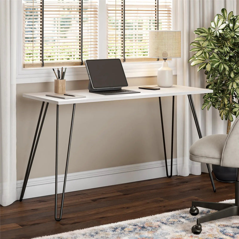 Writing Desk With Hairpin Legs For Study Or Work - White Oak by Unique Piece Furniture