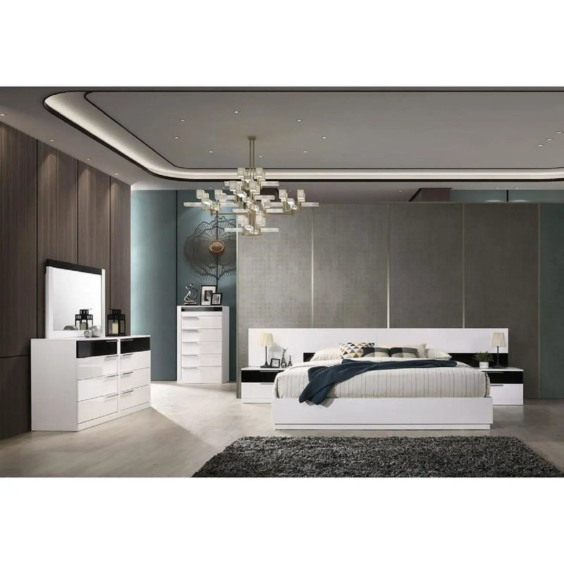 2 Drawer Nightstand, Bedside Table - White / Black by Unique Piece Furniture