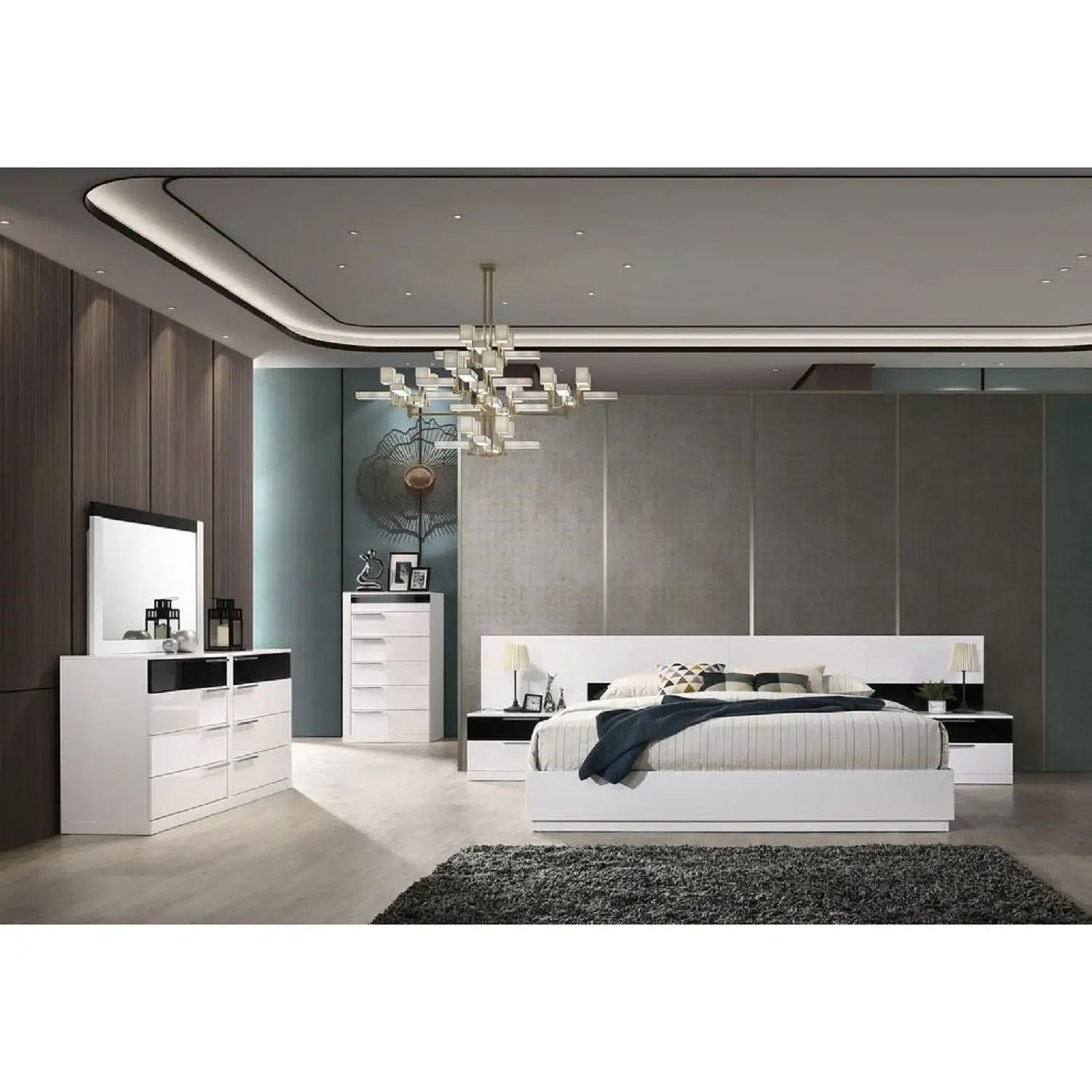 2 Drawer Nightstand, Bedside Table - White / Black