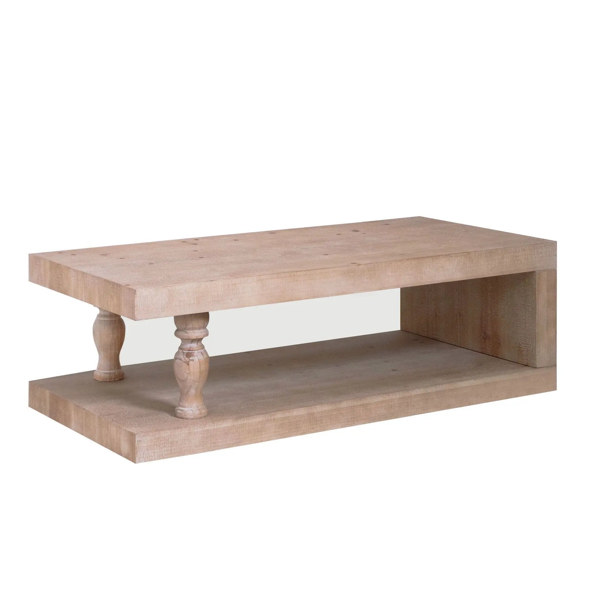 Rustic Solid Wood Coffee Table With Open Shelf, Modern Farmhouse Design - Light Natural / Natural by Unique Piece Furniture
