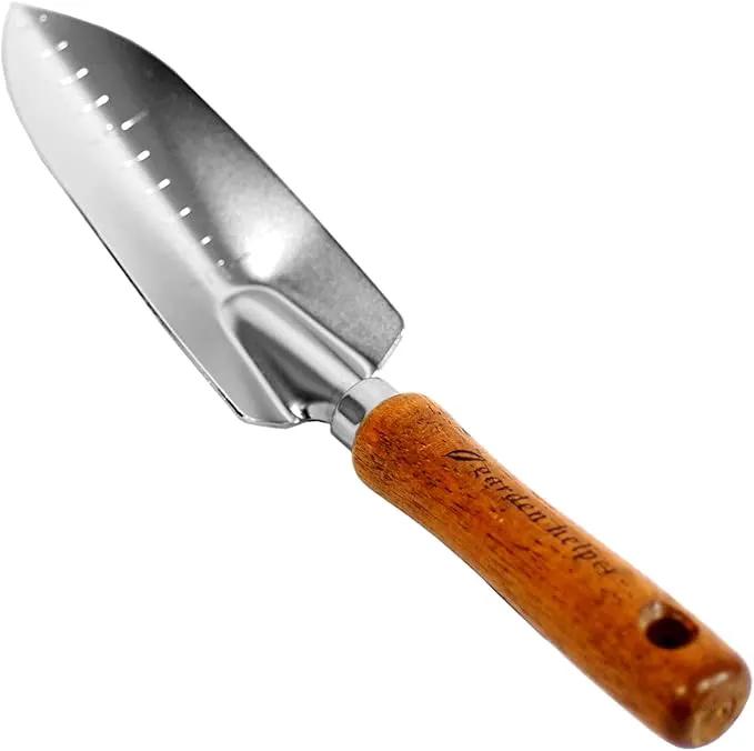 Japanese Garden Trowel Heavy Duty Japanese Steel with Wood Handle, Garden Transplanter Tool for Digging, Scooping, Transplanting, Made in Japan, Small Silver by GreenHaven Gardens