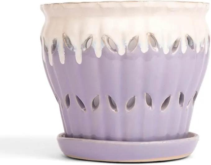 rePotme 6" Pinwheel Fluted Ceramic Plant Pot (Cream Over Lavender) - Includes Free 6 inch Slotted Pot Liner - Great for Orchids, Succulents, and All Indoor Plants by GreenHaven Gardens