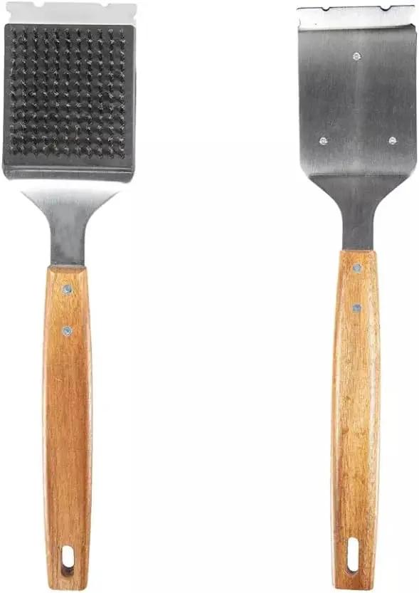 Barbecue Grill Brush and Stainless Steel Scraper Scraper Extended Large,Large Wooden Handle, Wire BBQ Grill Brush for Outdoor Grill - No Scratch- BBQ Grill Brush for Any Grill by GreenHaven Gardens