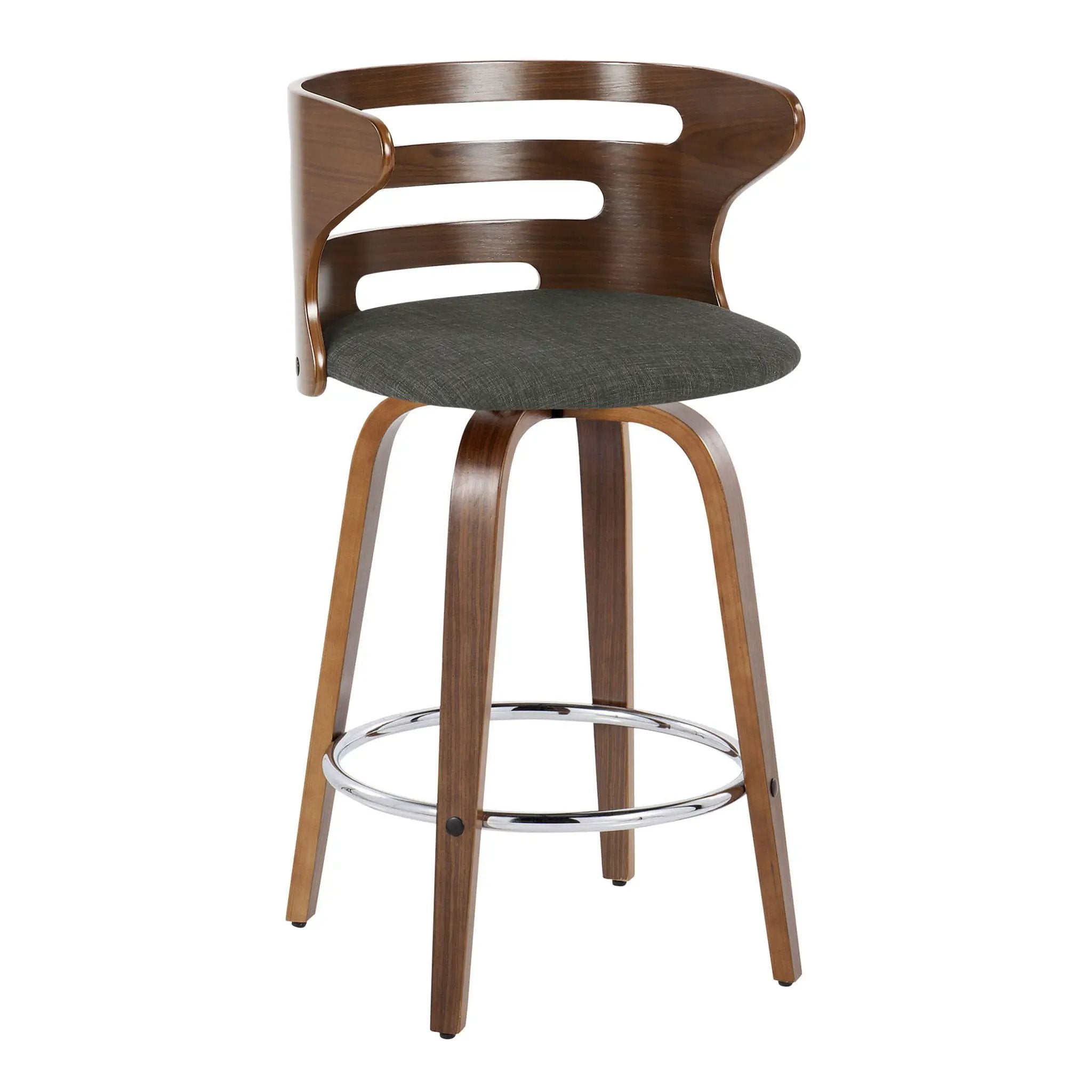 Cosini - Mid Century Modern Fixed Height Barstool With Swivel With Round Footrest (Set of 2) by HouseOfZazla
