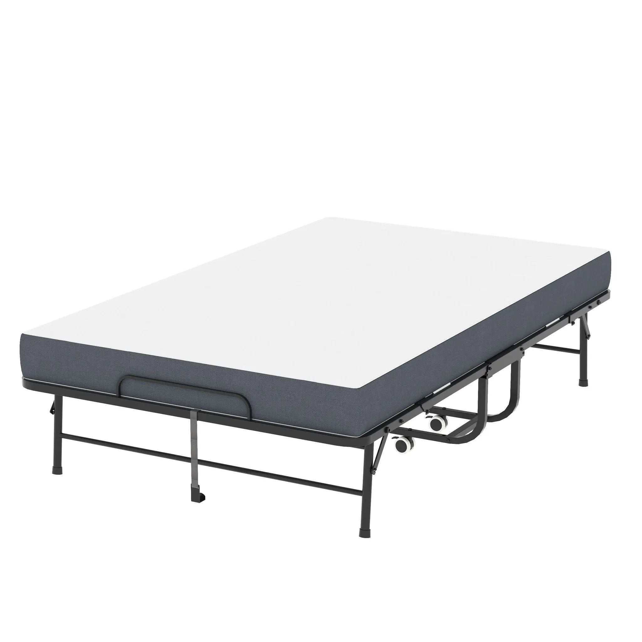 Twin Wide Folding Bed For Tall People, Extra Long & Wide Rollaway With Memory Foam, Heavy-Duty - Black by HouseOfZazla