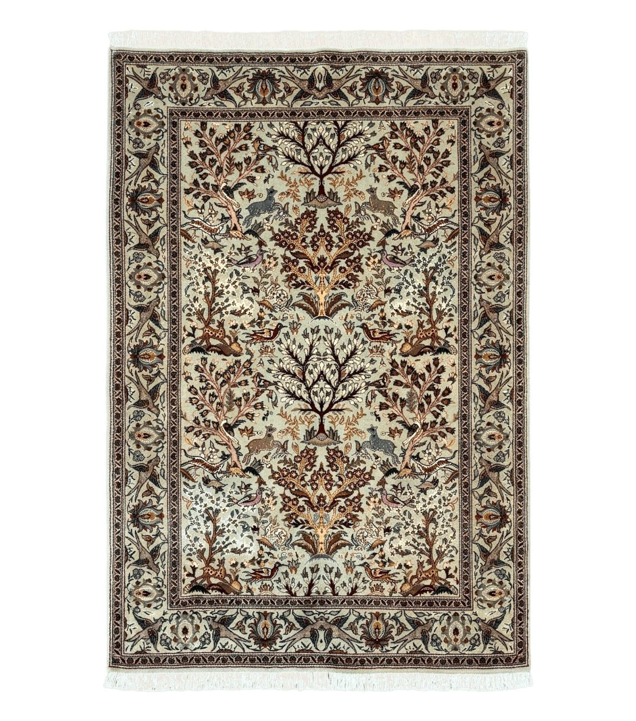 Wonderful Persian Tabriz Rug 3x5, Tree of Life, Animal Pictorials, Birds, Wool & Silk Highlights, Fine 330 KPSI by Jewel Rugs