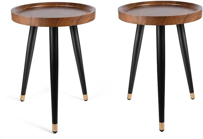 Plant Stand Indoor,Mid Century Walnut Wood Plant Table, Heavy Duty Metal Tall Flower Pot Stand,Modern Round Small Side End Table with Raised Design(12"x17") (2, 12 x 17 in) by GreenHaven Gardens