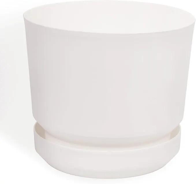 Elly Décor 8 inch Plastic Cylinder Planter Pot with Self-Watering Saucer and Drainage Hole,Lightweight & Extremely Durable, 8"x 8", White by GreenHaven Gardens