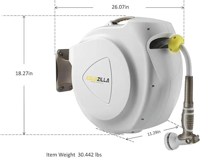 Retractable Garden Hose Reel, 5/8 in 100+6 ft, Heavy Duty Wall Mounted Water Hose Reel, Spring Power Automatic Rewind, Any Length Lock, 180° Swivel Bracket, 10 Pattern Spray Nozzle by GreenHaven Gardens