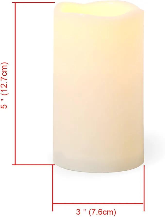 Waterproof Outdoor Battery Operated Flameless LED Pillar Candle with Timer Flickering Plastic Resin Electric Decorative Night Light Lantern Patio Garden Home Decor Party Wedding Decorations D3 xH5 by GreenHaven Gardens