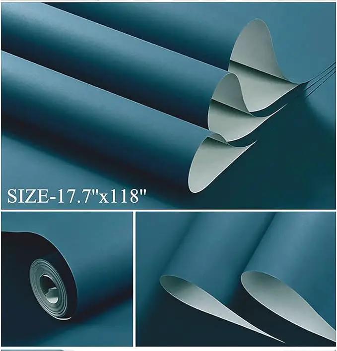 Dimoon 118''x17.7'' Blue Peel and Stick Wallpaper Contact Paper Modern Self Adhesive Wall Paper Removable Renter Friendly Textured Solid Color Shelf Cabinet Vinyl Roll (118''x17.7'',Dark Blue) by GreenHaven Gardens