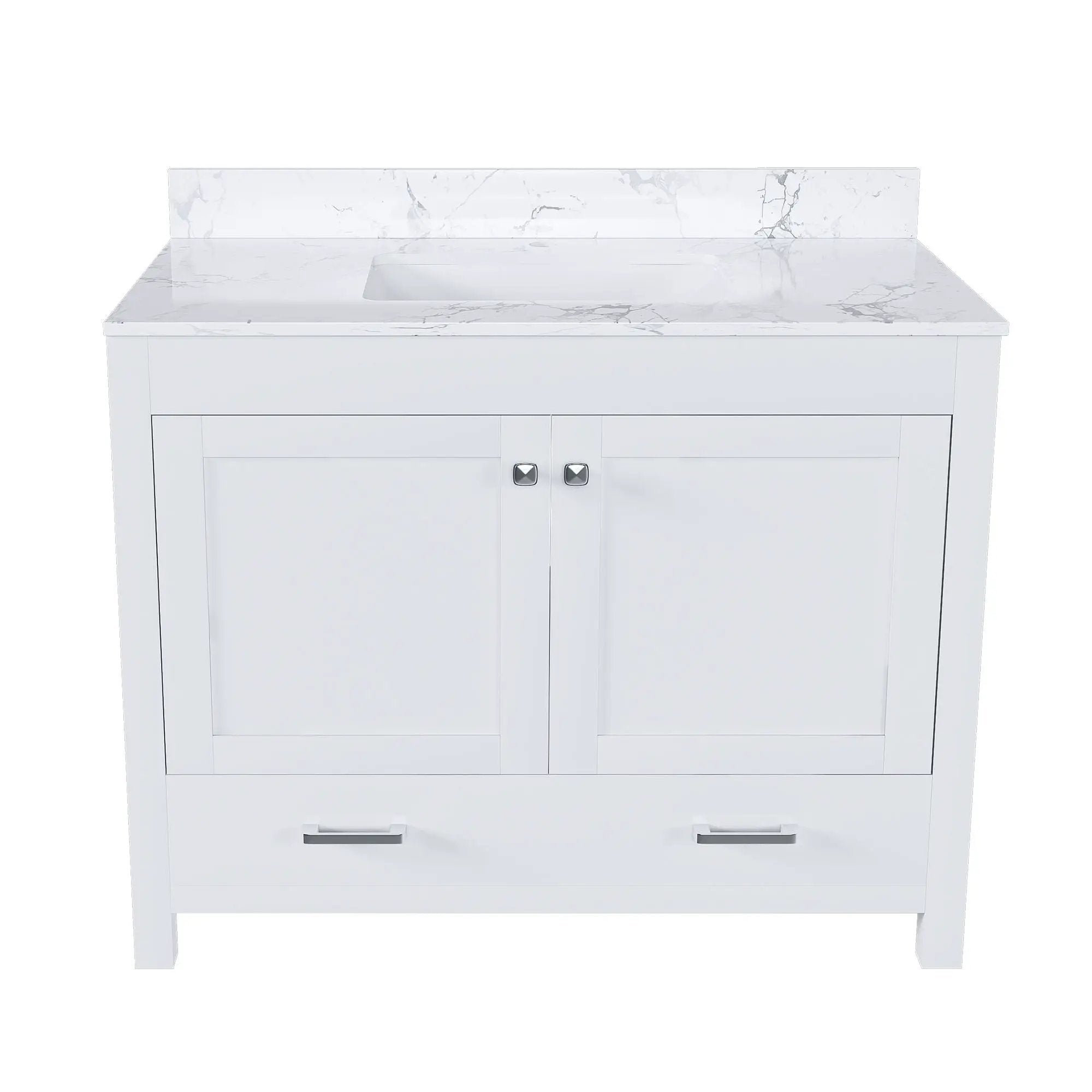 43" Bathroom Vanity With Artificial Marble Carrara Top Set, Multi Functional Cabinet With Doors And Drawer - White by Unique Piece Furniture