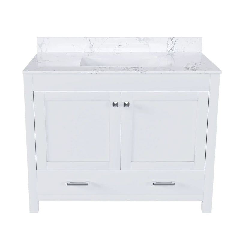 43" Bathroom Vanity With Artificial Marble Carrara Top Set, Multi Functional Cabinet With Doors And Drawer - White by Unique Piece Furniture