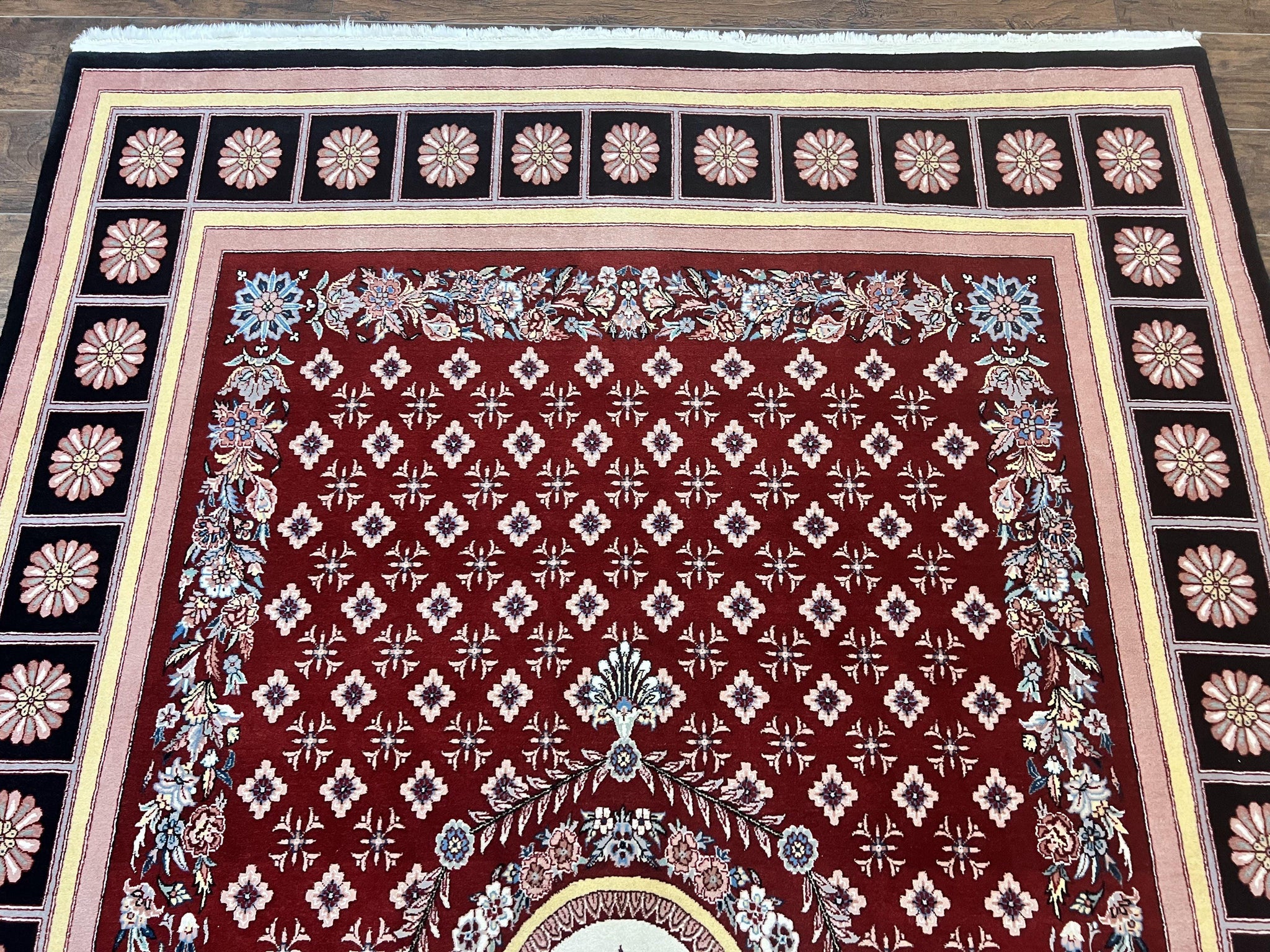 Pakistani Rug 6x9, European Aubusson Design, Wool Handmade Vintage Carpet, Dark Red, 6 x 9 Medium Sized Rug by Jewel Rugs