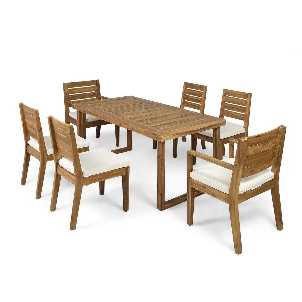 Outdoor 7 Piece Dining Set With Cushions - Sandblasted Natural / Beige by HouseOfZazla