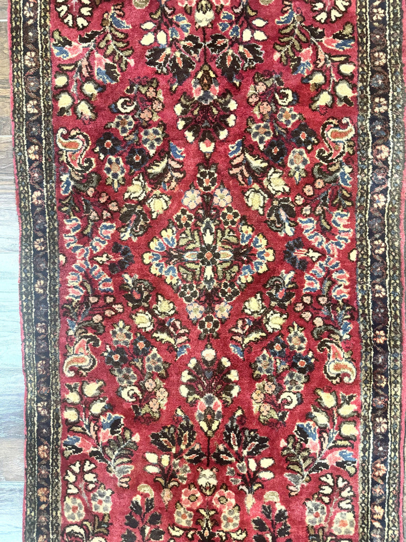 Small Persian Sarouk Rug 2x4, Floral, Red Hand Knotted Wool Traditional Oriental Carpet, Antique Persian Rug 2 x 4 by Jewel Rugs