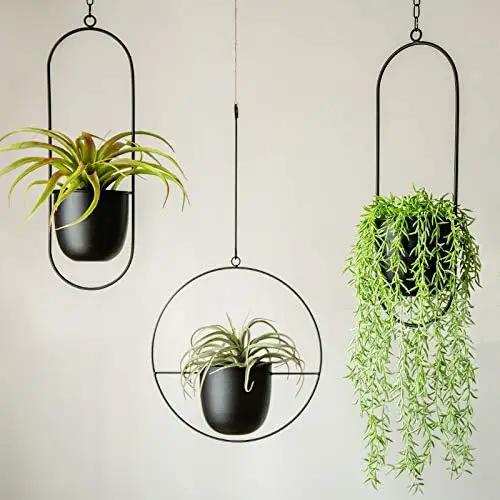 Boho Black Metal Plant Hanger,Metal Wall and Ceiling Hanging Planter, Modern Planter, Mid Century Flower Pot Plant Holder, Minimalist Planter for Indoor Outdoor Home Decor by GreenHaven Gardens