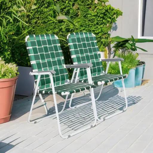 VINGLI Patio Lawn Webbed Folding Chairs Set of 2, Outdoor Beach Chair Portable Dining Chair for Outdoor Yard, Garden (Dark Green, Classic) by GreenHaven Gardens