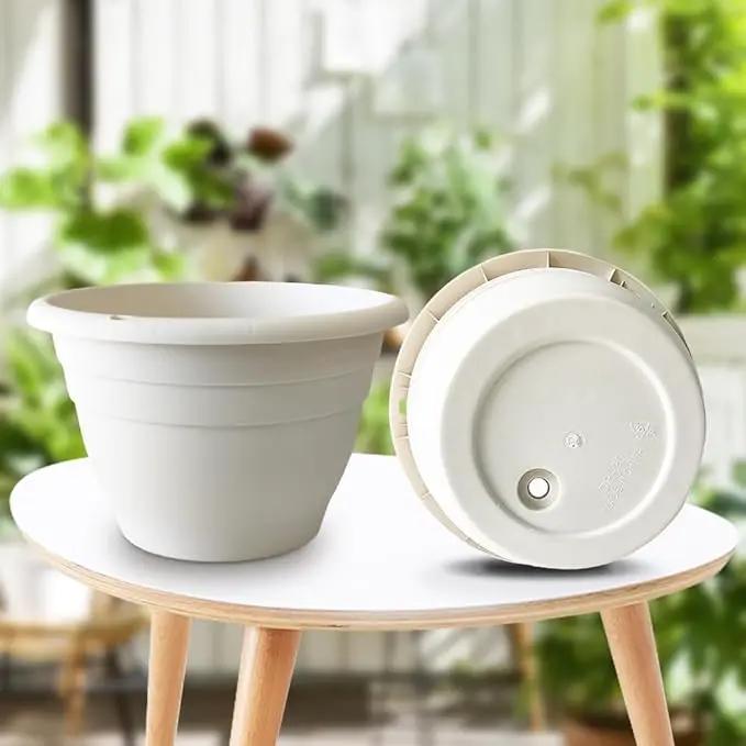 5-Pack 10 inch Garden Pots, Round Flower Pots with Drainage Holes, Thick Sturdy Traditional Plastic Planters Indoor and Outdoor(White) by GreenHaven Gardens