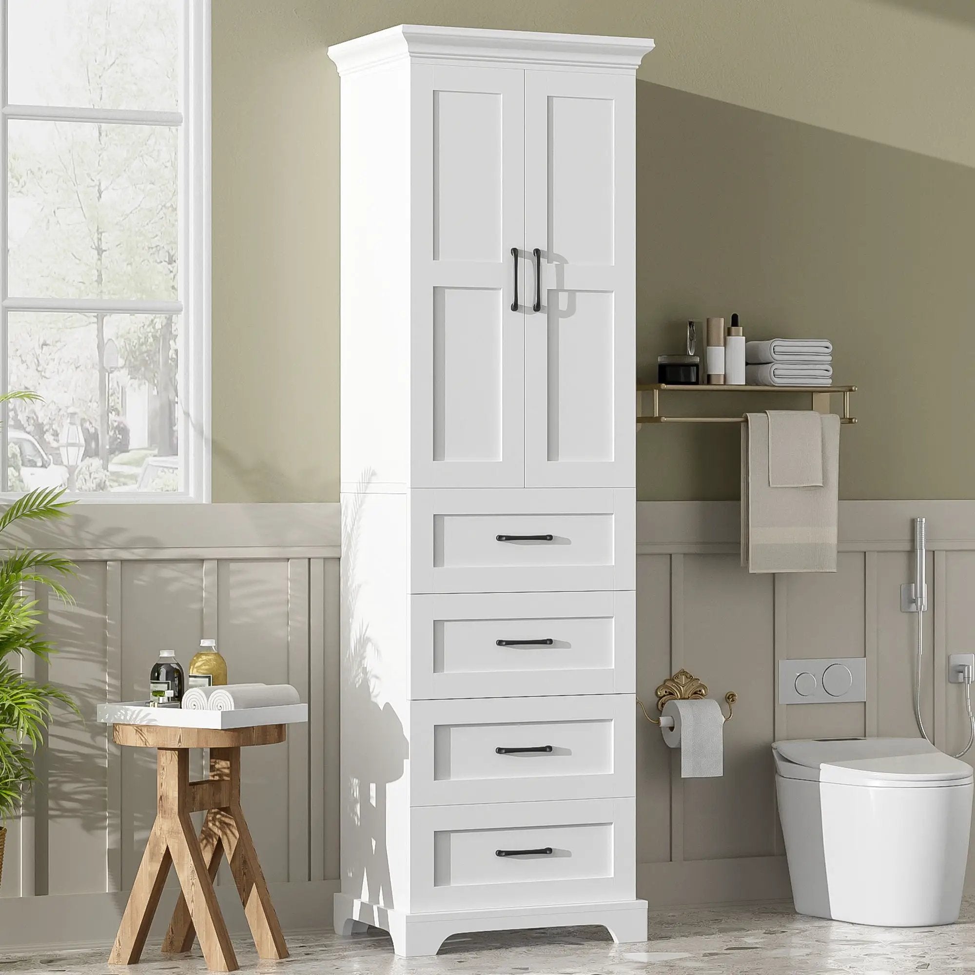 Bathroom Vanity With 2 Damping Hinge Doors, 3 Drawers, Adjustable Shelves - White by HouseOfZazla