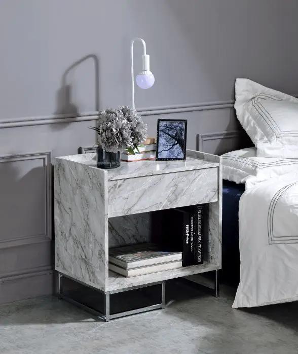 Azrael - Accent Table - White Printed Faux Marble & Chrome by Unique Piece Furniture