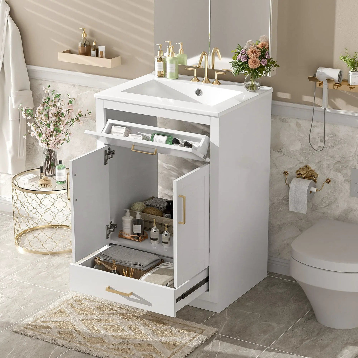 Modern Bathroom Vanity With Integrated Ceramic Sink, 2 Door Cabinet With Tip-Out Drawer by Unique Piece Furniture