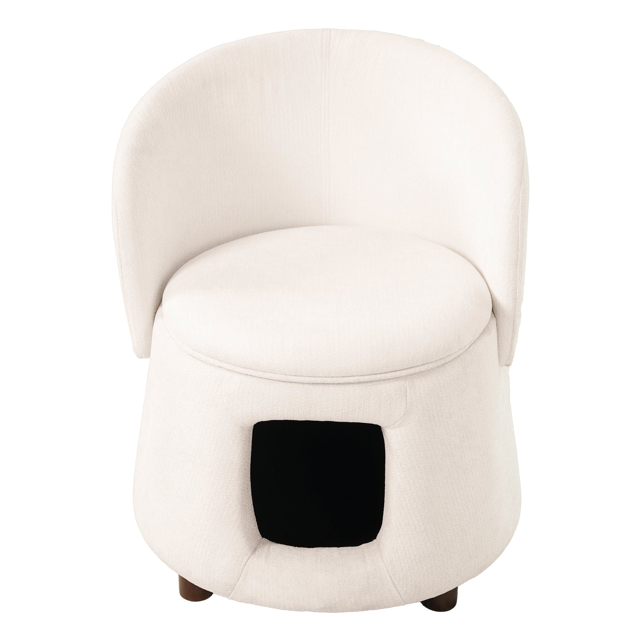 Beige Pet Friendly Chair with Hidden Pet Nook, Convertible Stool, Storage Seat by HouseOfZazla