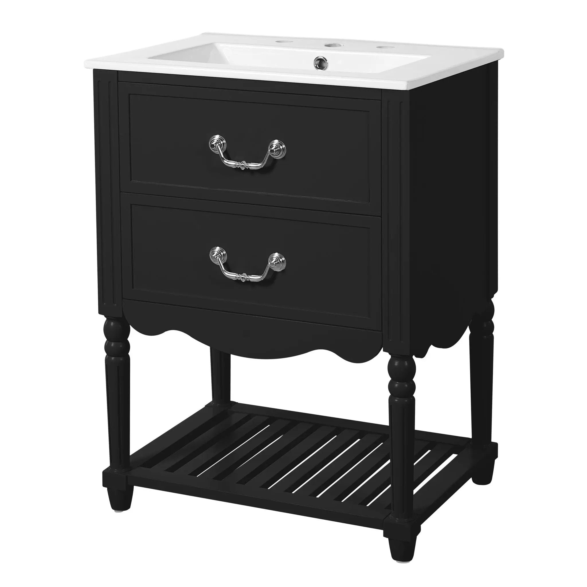 Wave Design Bathroom Vanity With Sink, 2 Drawers And Open Shelf by Unique Piece Furniture