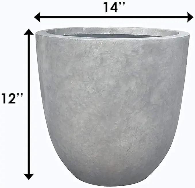 Kante 14 Inch Dia Round Concrete Planter, Indoor Outdoor Large Plant Pot with Drainage Hole and Rubber Plug for Home Patio Garden, Natural Concrete by GreenHaven Gardens