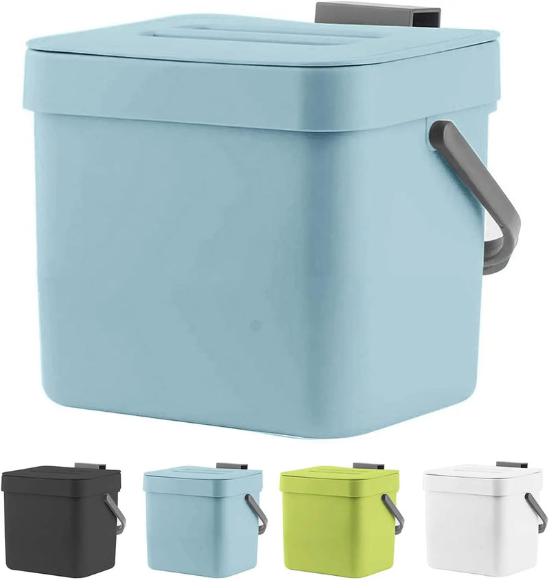 LALASTAR Kitchen Compost Bin, Hanging Trash Can with Lid for Kitchen Cabinet Door, Under Sink, Wall Mounted Waste Bin for Bathroom, 1.8 Gallon, Blue by GreenHaven Gardens